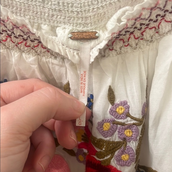 Free People :White Off-Shoulder mini Dress with Floral Embroidery - Picture 3 of 6